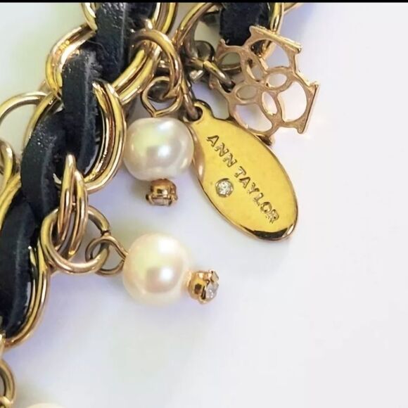 Ann Taylor Goldtone Chain Black Cord & Faux Pearl Necklace 29" - Picture 5 of 5